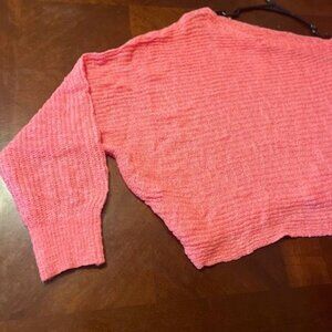 Surely Mine Pink Womens off shoulder crochet long‎ sleeves Sweater M/L